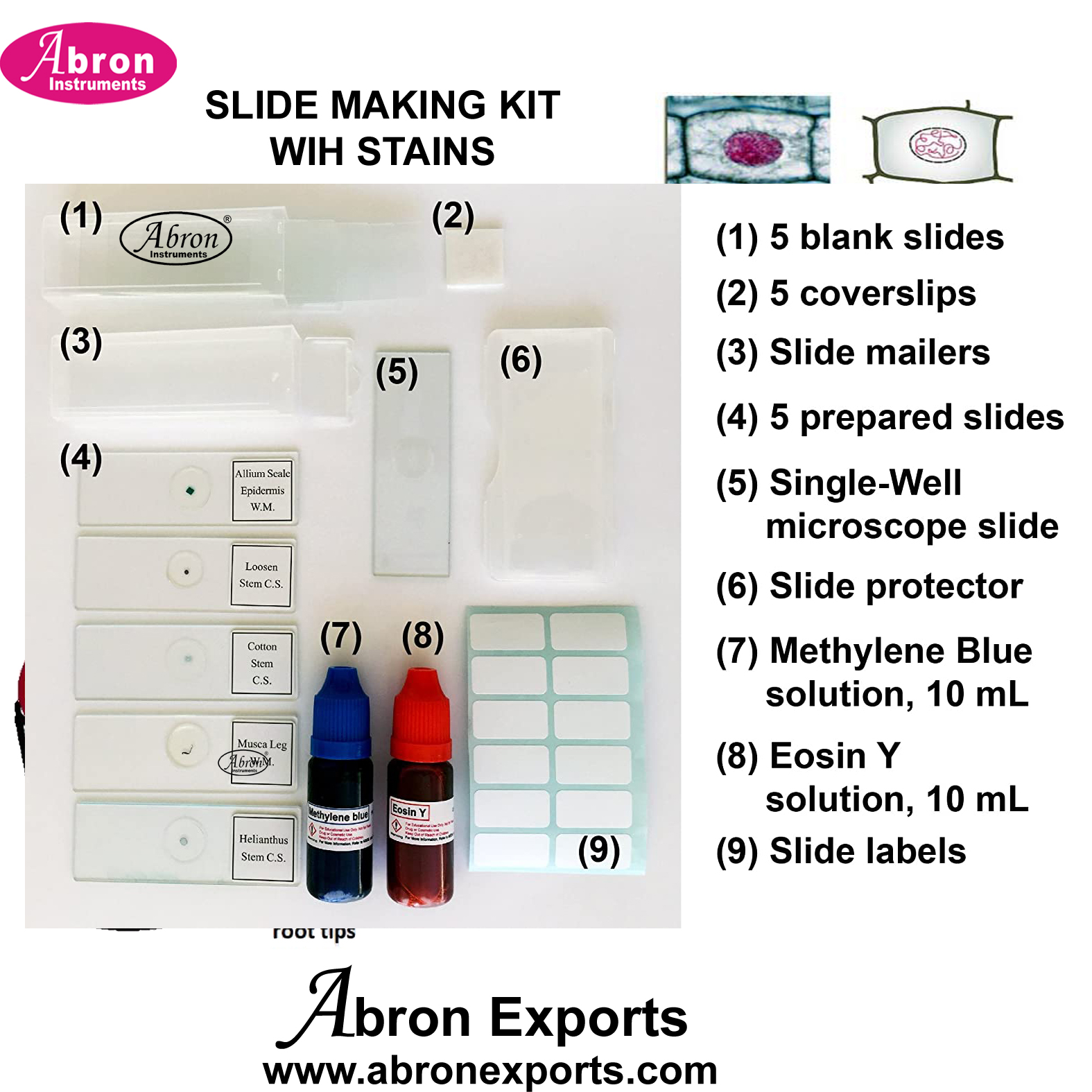 Slide Making Kit Staining onion Toot Meiosis Slides Forceps Plain Slides Pins Methyl Blue Eosin Stain Abron set AB-571KST 
